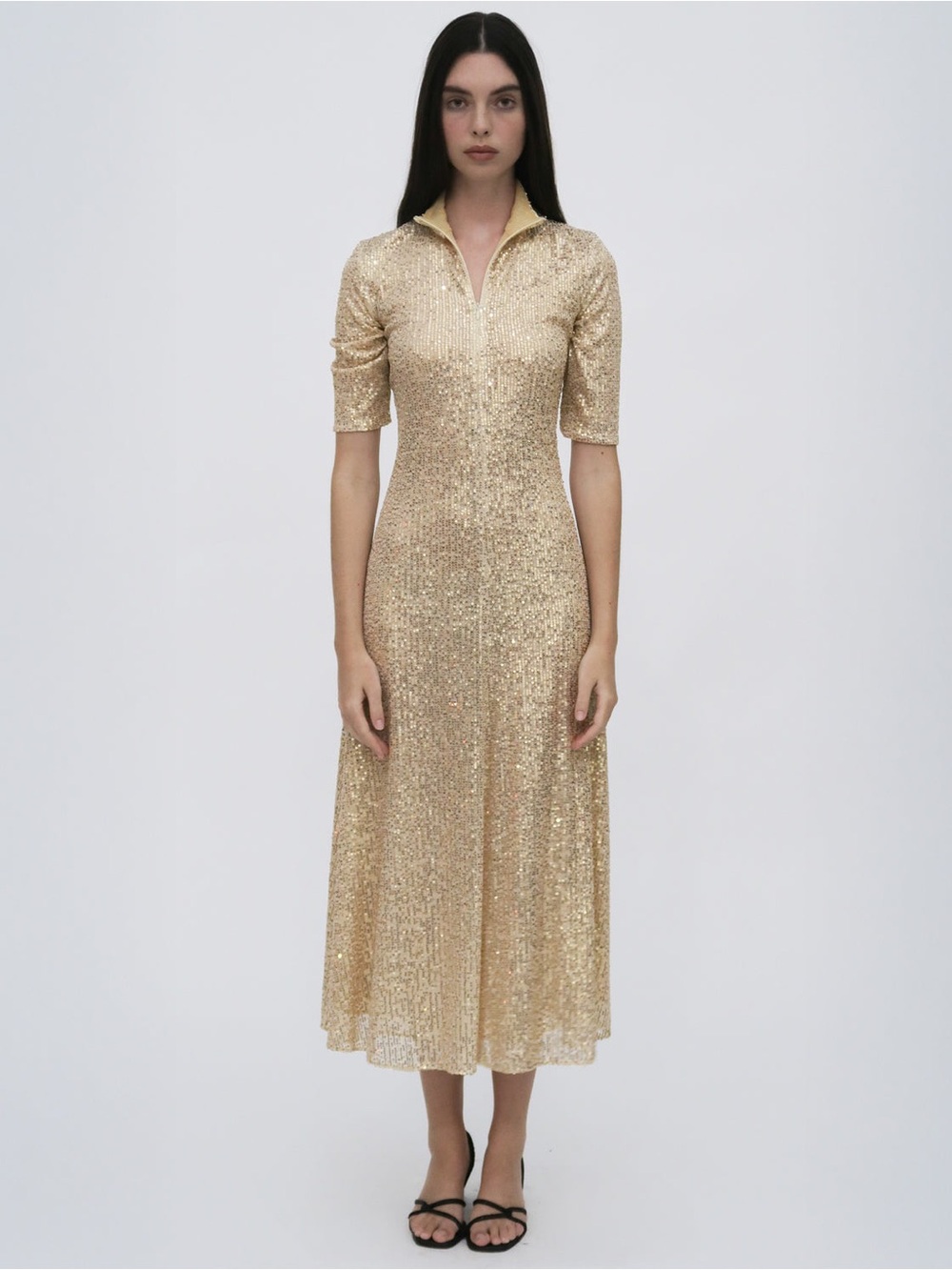 Rosetta Getty Sequined Mock Turtleneck Midi-Dress